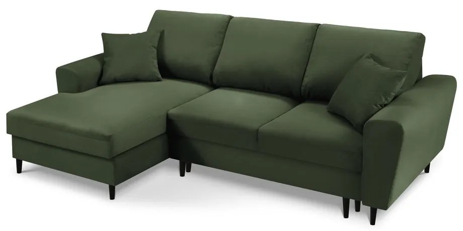 Zelená menčestrová rozkladacia rohová pohovka Micadoni Home Moghan, ľavý roh