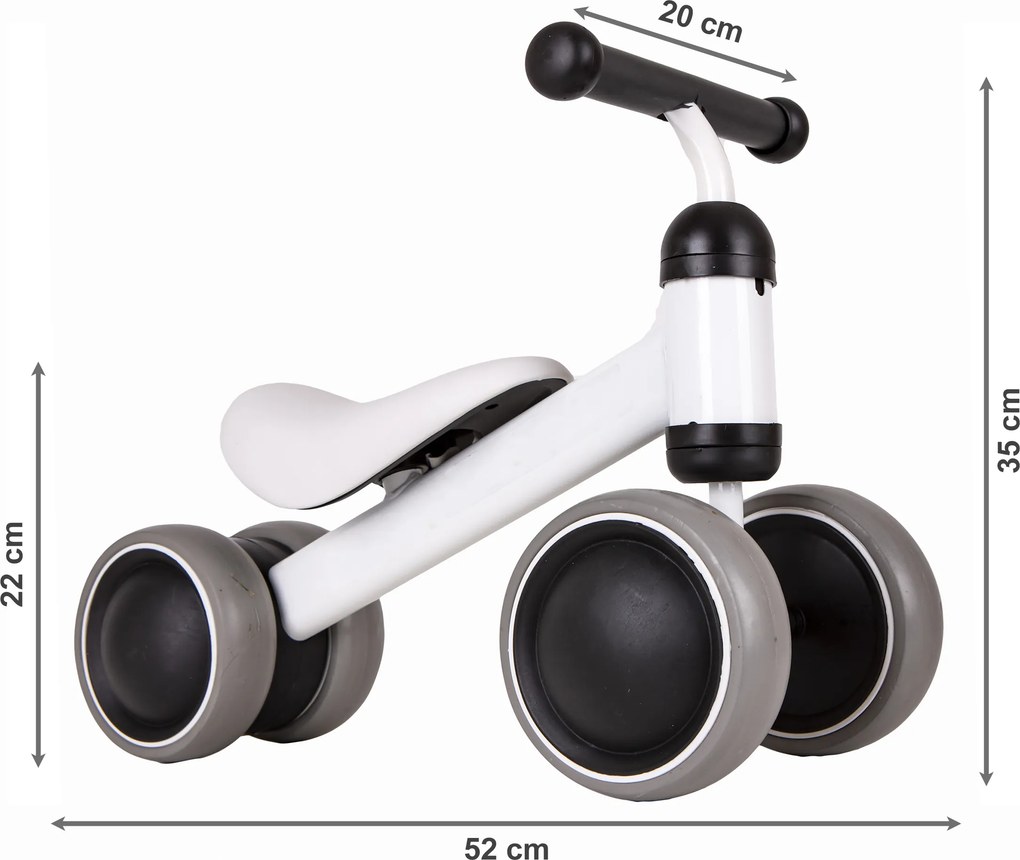 ECOTOYS mini odrážadlo pre deti biele 18–36 mesiacov, dvojité predné kolesá, s blokádou
