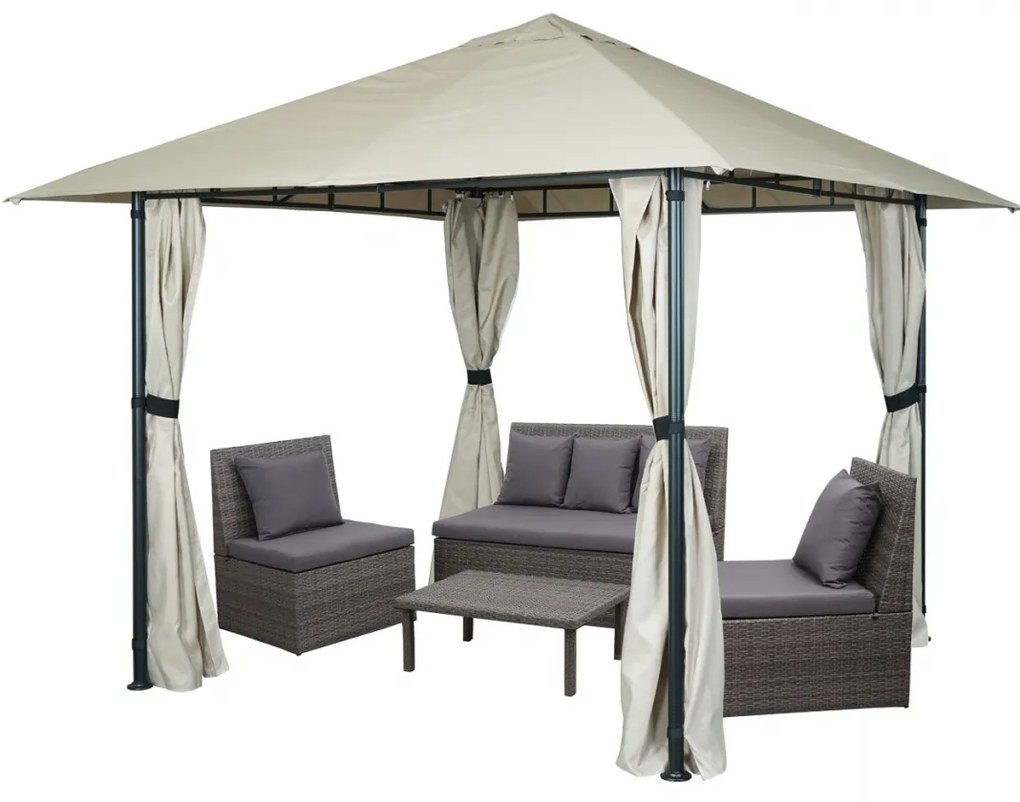 Pergola HWC-J63 so strechou a bočnou stenou 3x3m - krémová