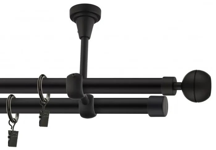 Dekorstudio Stropná dvojradová garniža guľa OPTIC čierna-matná 19mm Dĺžka: 120cm, Typ príslušenstva: Krúžky tiché so štipcami