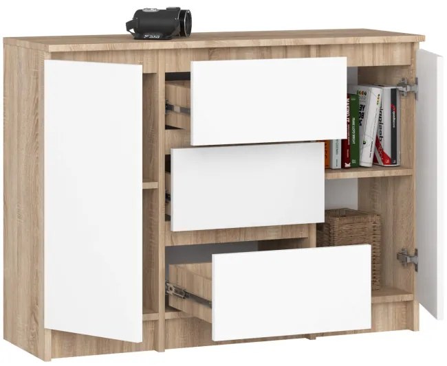 Komoda K100 2D 3SZ dub sonoma / biela