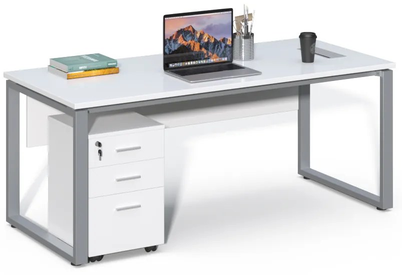 Kancelársky stôl s kontajnerom Houseland Prime Home 02 180 cm biely