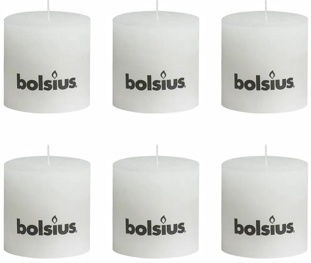 Bolsius Rustikálne valcové sviečky 6 ks 100x100 mm, biele