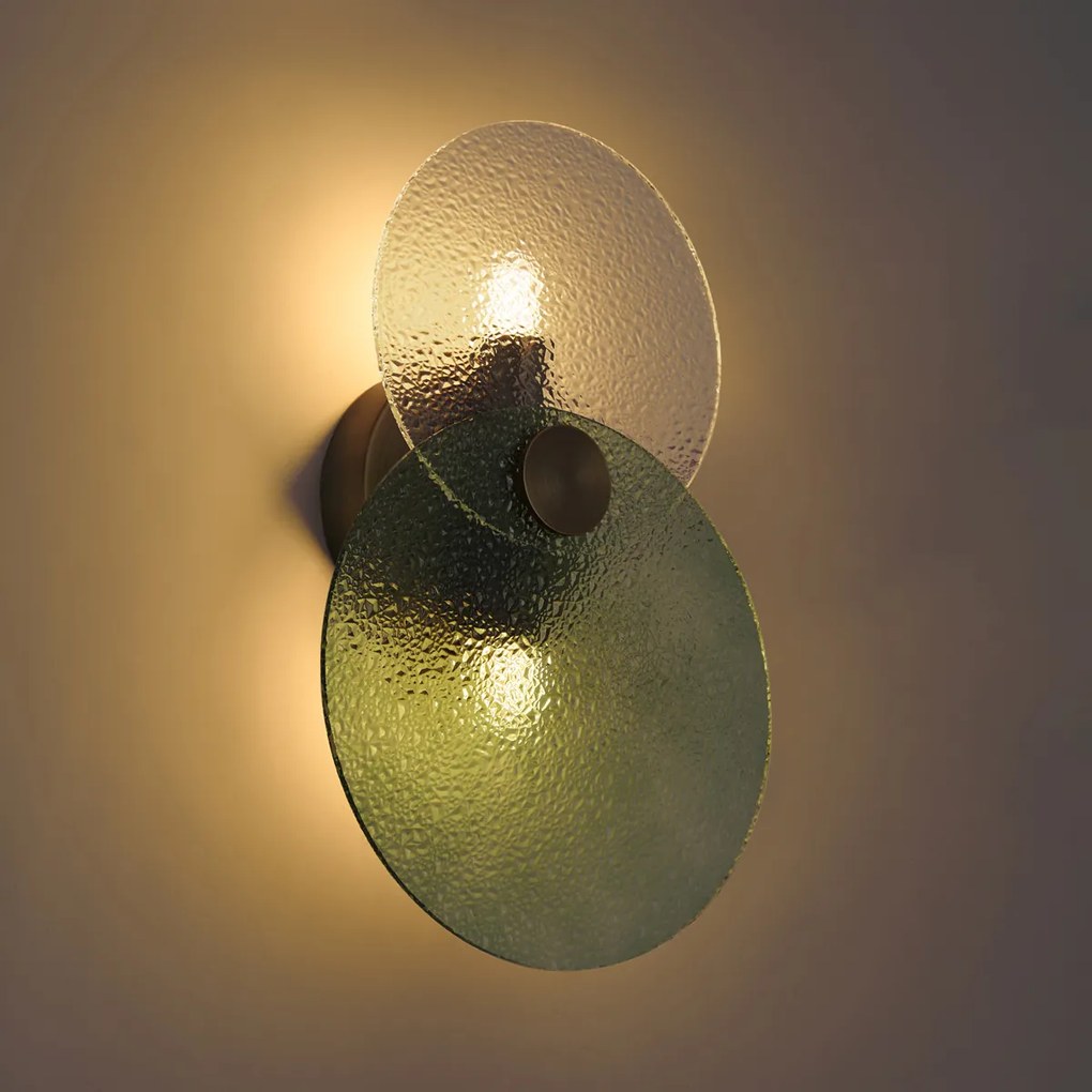Nástenné svietidlo Art Deco tmavý bronz so zeleným a čírym sklom 2-svetelná - Text