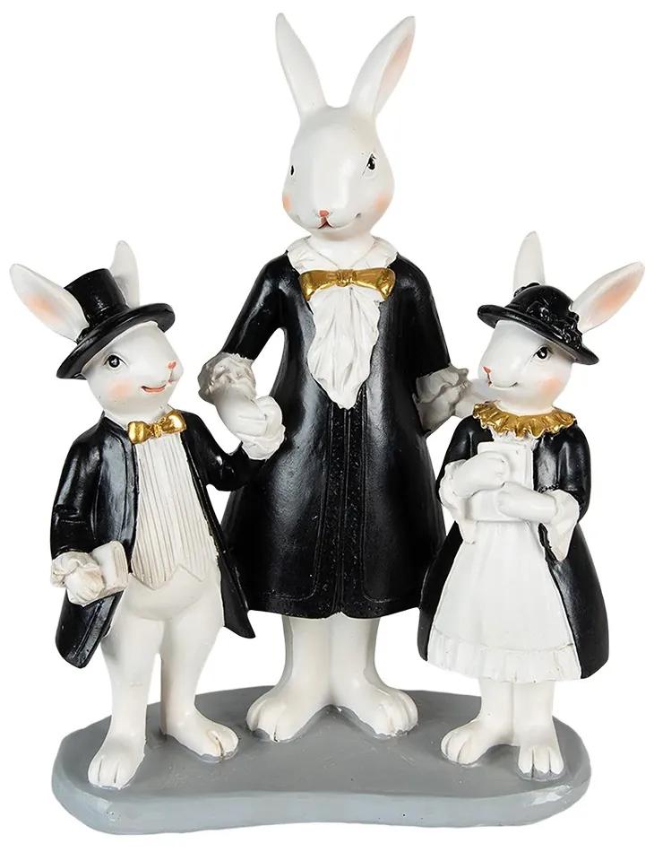 Bielo-čierna dekorácia králičia rodinka- 16*8*21 cm