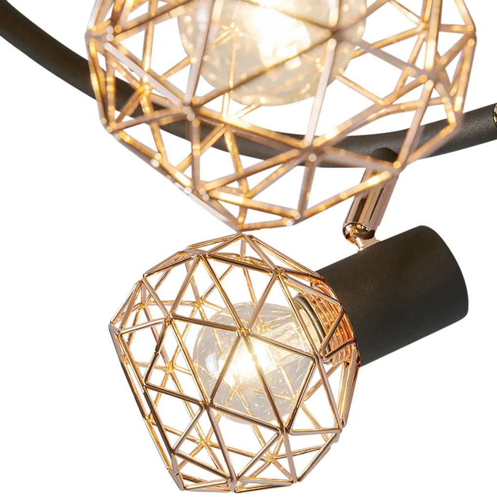 Moderné bodové svetlo čierne s meďou 3-žiarovkové - Mesh