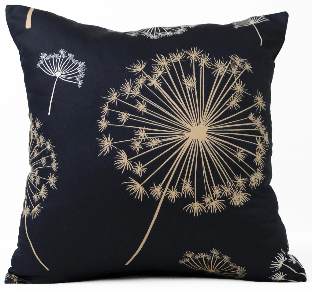 Saténová obliečka na vankúš 40 x 40 cm - Púpavy čierna