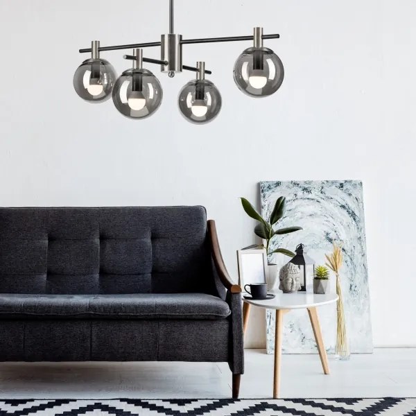 Luster na tyči LILOU 4xE14/5W/230V matný chróm/dymová