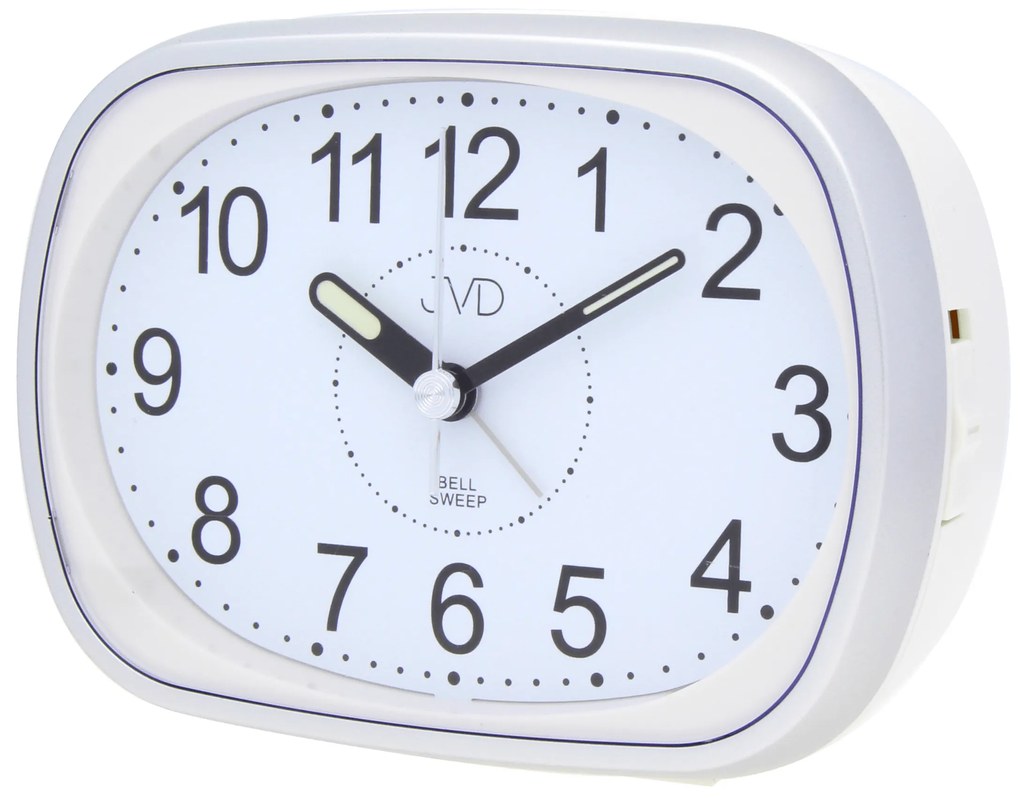 Moderný analógový budík JVD SRP836.5 – biely, tichý chod sweep, 12 cm