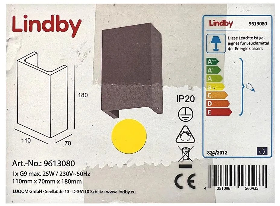 Lindby Lindby - Nástenné svietidlo SMIRA  1xG9/25W/230V LW0225