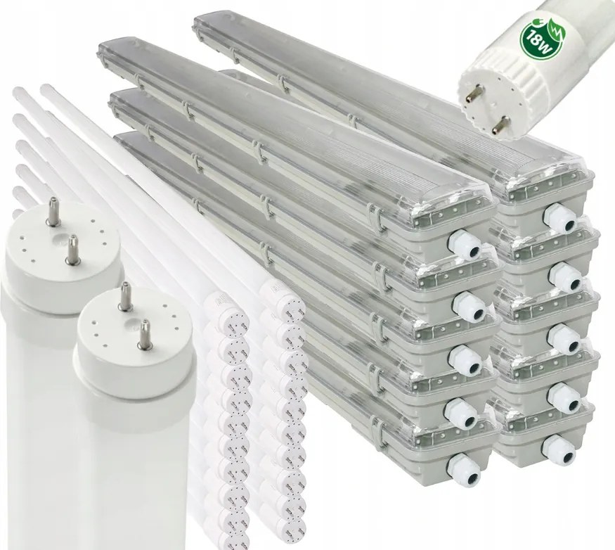 10x Hermetické svietidlo 120 cm - lampa + trubice 20x LED do garáže