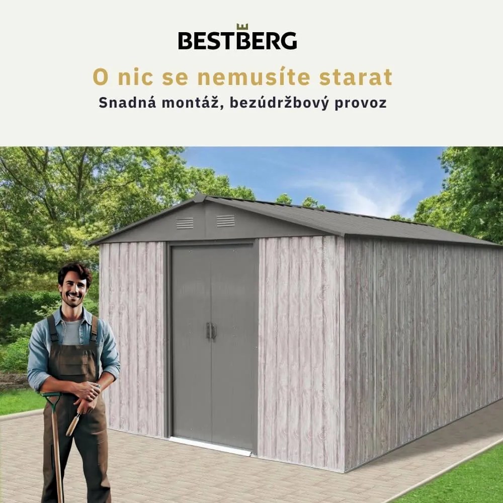 Záhradný domček BestBerg ZDB-9SD / 9 m² / 279 x 324 x 211 cm / biele drevo / sivá