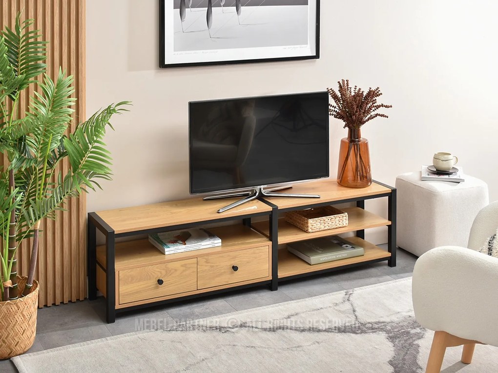 TV stolík/skrinka Elena (dub + čierna). Akcia -20%. Vlastná spoľahlivá doprava až k Vám domov. 1111549