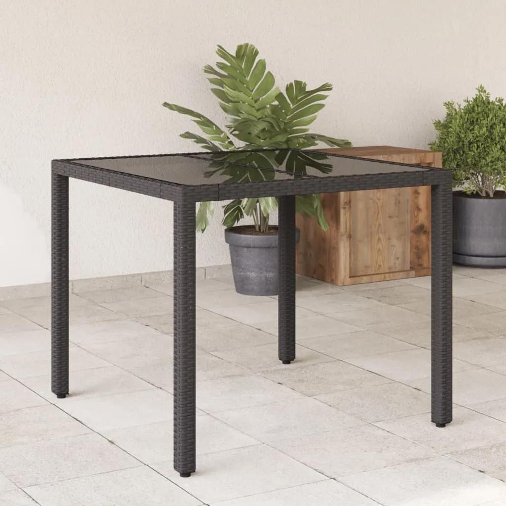 Záhradný stôl so sklenenou doskou čierny 90x90x75 cm polyratan 365525