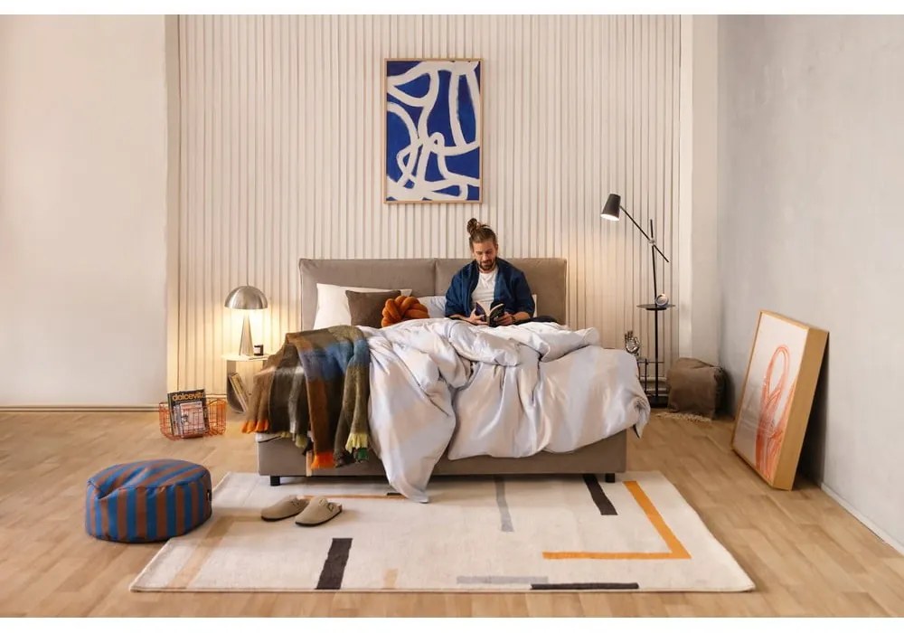 Čalúnená dvojlôžková posteľ taupe s úložným priestorom s roštom 180x200 cm Myra Pillow – Bonami Selection