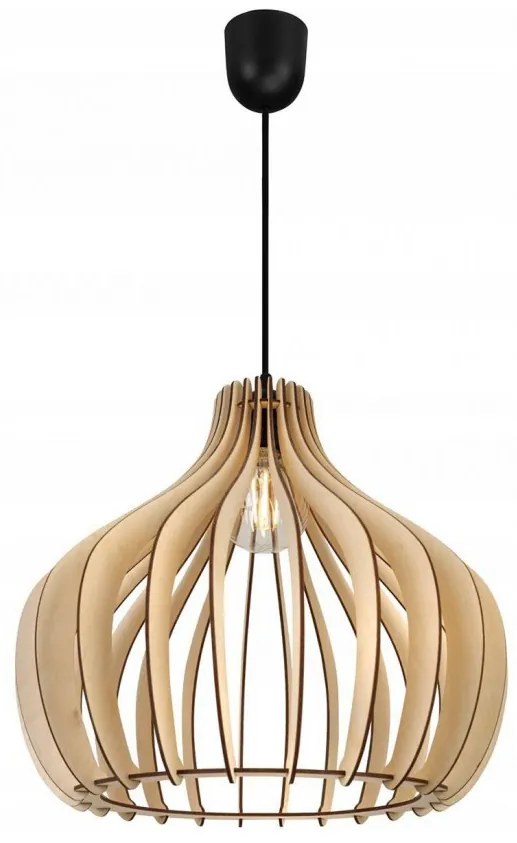 Lampa v škandinávskom štýle s veľkým dreveným tienidlom
