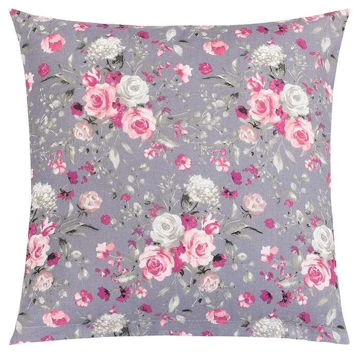 Bellatex Vankúšik Adela Kvety ruža ružová, sivá, 40 x 40 cm