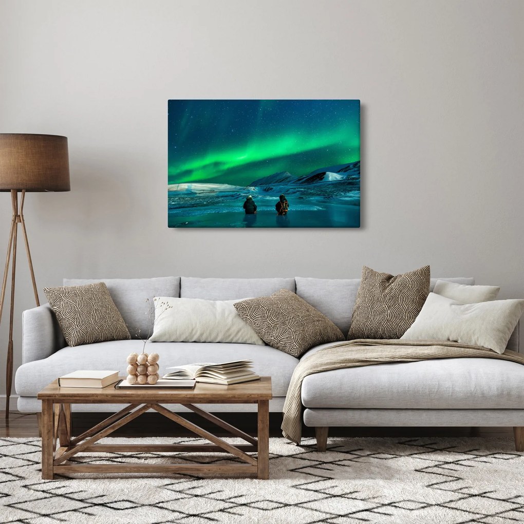 Obraz ľudí a polárna žiara (90x60 cm)