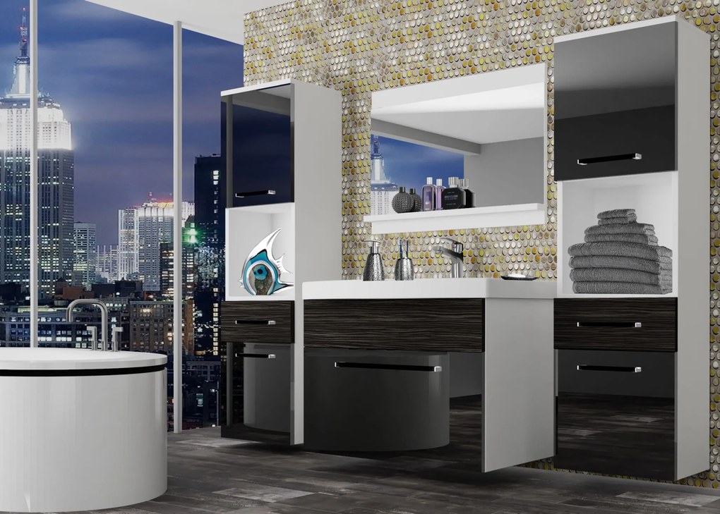 Kúpeľňový nábytok Belini čierny lesk / eben kráľovský + umývadlo + zrkadlo ROD PM 6/0/W/BHK/0/ZW