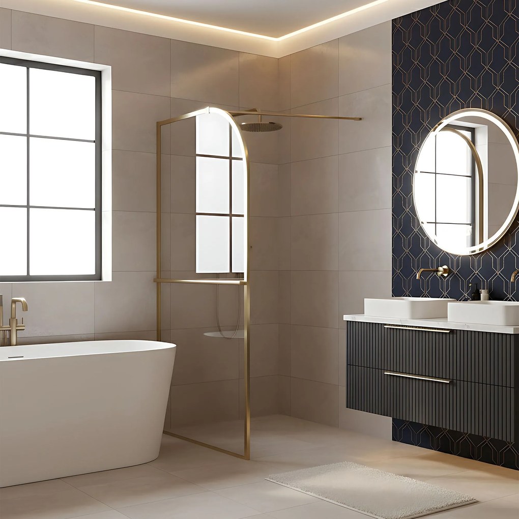 Rea SKY, sprchová zástena WALK-In 100x200 cm, 8mm číre sklo, zlatá matná, KPL-K4330