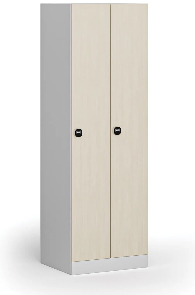 Kovová šatníková skrinka S1, 2-dverová, 1850 x 600 x 500 mm, zámok s čítačkou RFID kariet, laminované dvere, breza