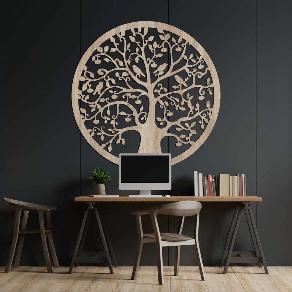 Drevený Strom života s vtáčikmi v kruhu | ARBOR: HDF - Javor 30 cm 4547-101334 HDF0382