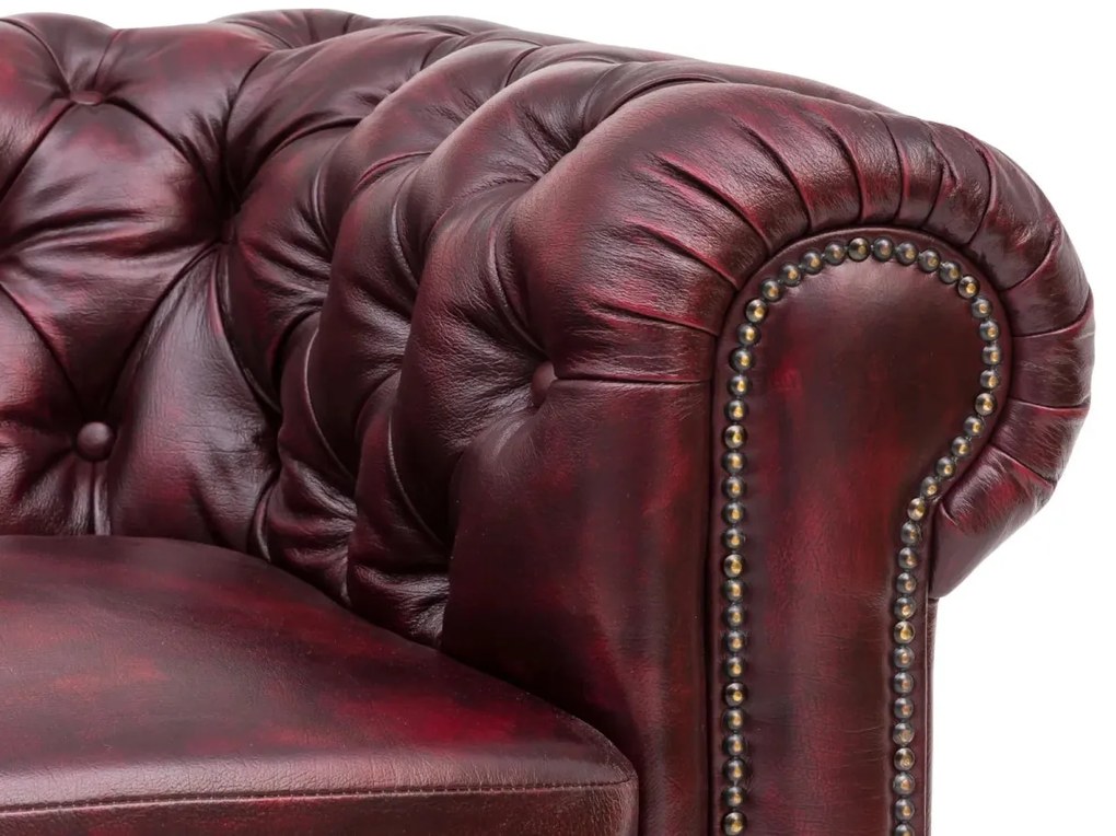 furniture-nabytek.cz - Masívna rohovásedacia súprava Chesterfield III z pravej kože, červená – 294×294×74 cm