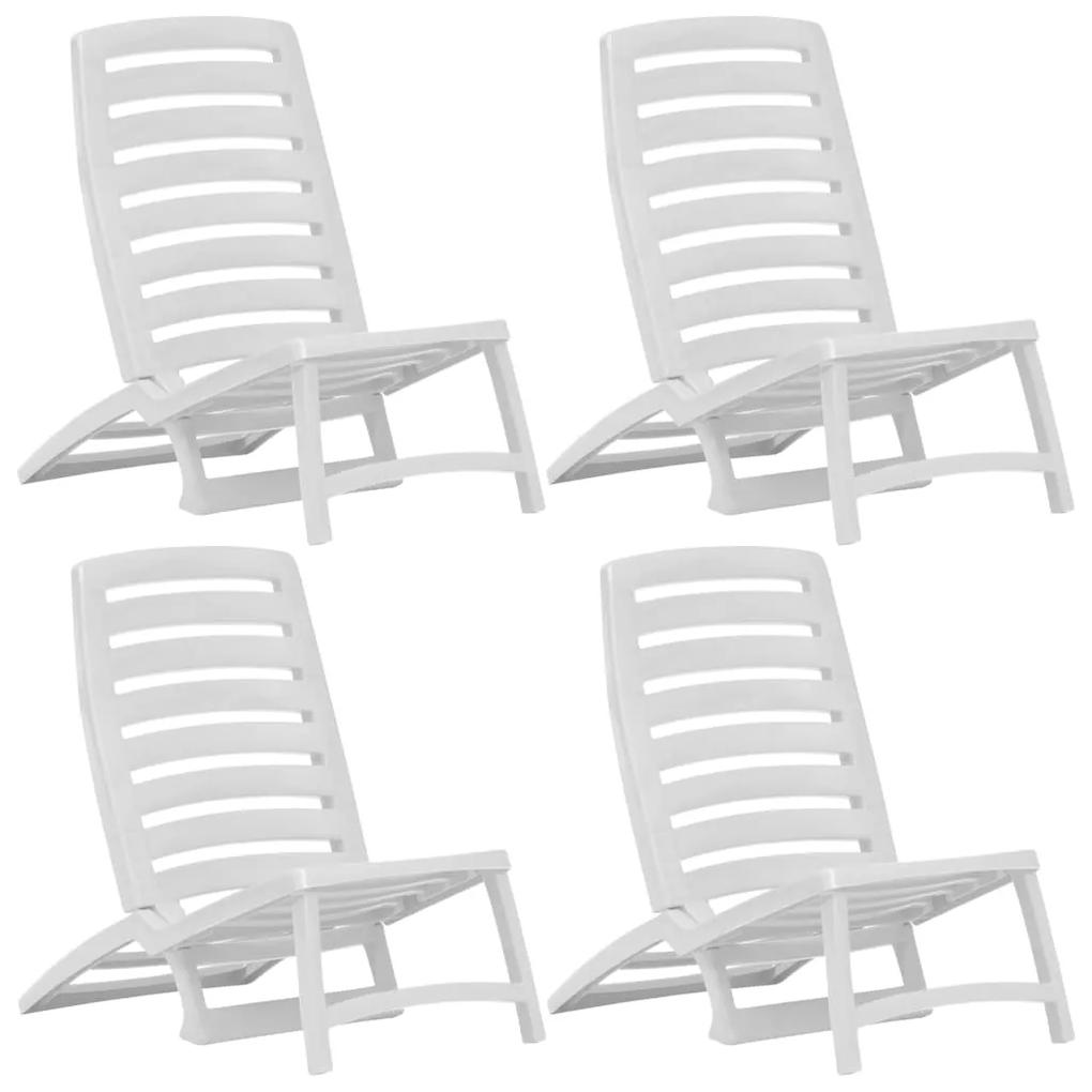 vidaXL Skladacie plážové stoličky 4 ks biele plastové