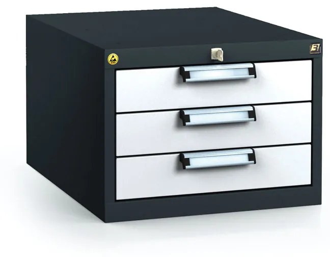 Alfa 3 Antistatický závesný ESD box pre pracovné stoly 351 x 480 x 600 mm, 3 zásuvky