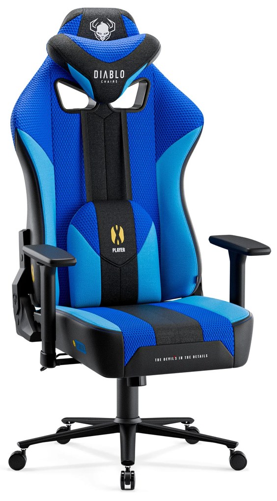 Herné kreslo s látkovým poťahom, veľkosť King Size, modrý-čierny: Diablo X-Player 2.0 Frost Black