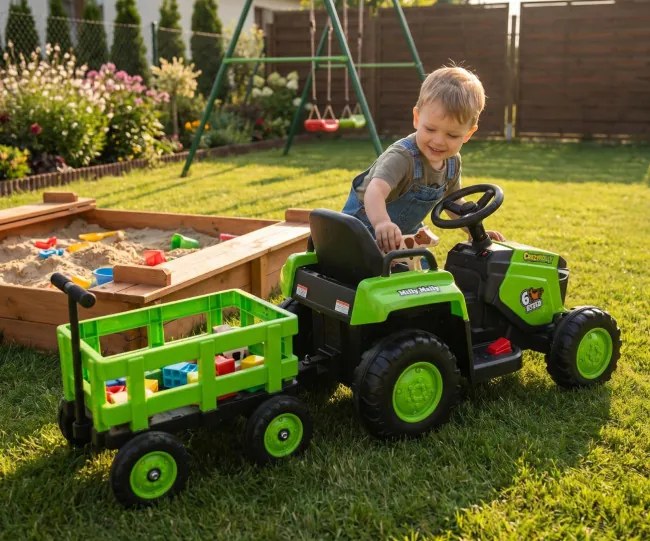 Elektrický traktor s prívesom Rolly zelený