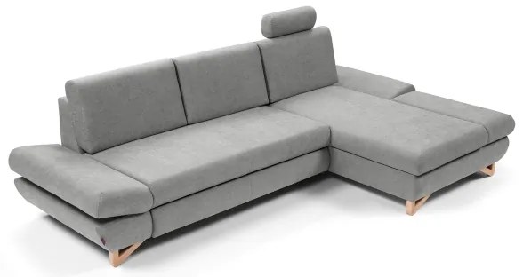 Rozkladacia rohová čalúnená sedacia súprava s úložným priestorom do tvaru L AVESTA pravá sivá