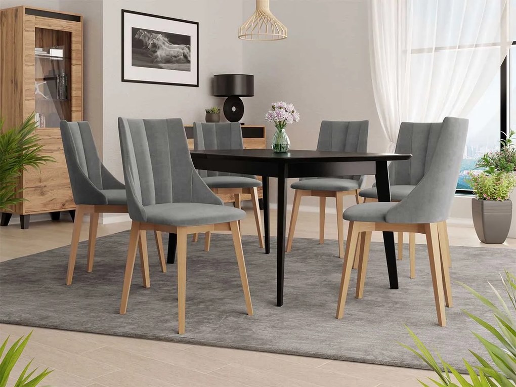 Rozkladací stôl Botiler 140x80 so 6 stoličkami ST97 07, Farby: čierny, Potah: Magic Velvet 2216