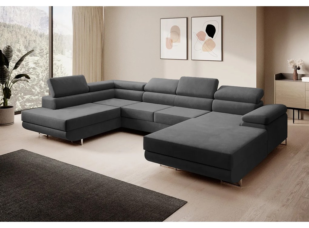 Rohová rozkladacia sedacia súprava U 274 MARYEN Pravá Svetlo hnedá