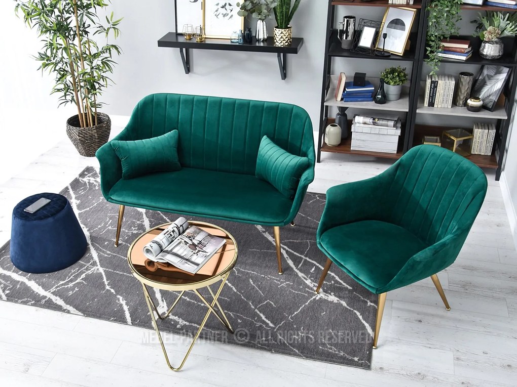 Pohovka Osmol S (zelená + zlatá). Akcia -15%. Vlastná spoľahlivá doprava až k Vám domov. 1111423