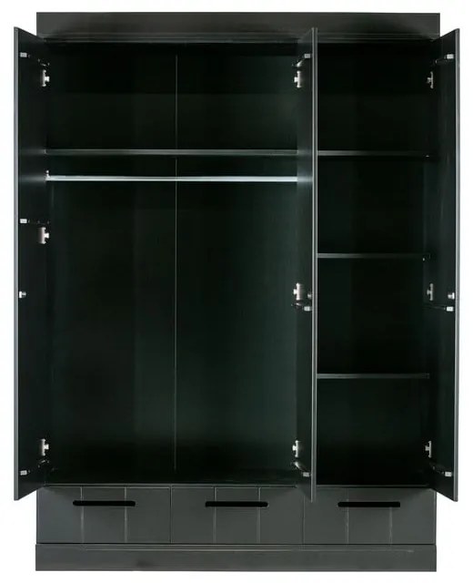 Čierna šatníková skriňa s konštrukciou z borovicového dreva WOOOD Connect, šírka 140 cm