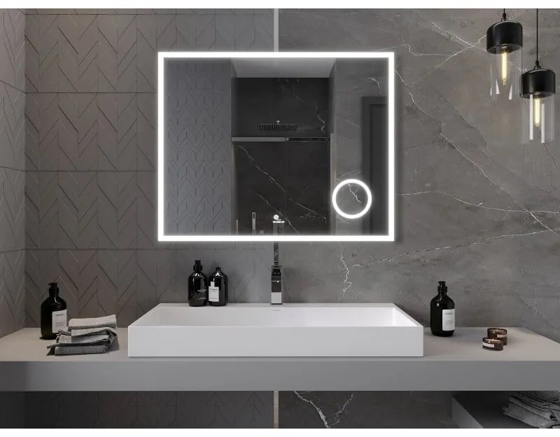 Mexen Kala, LED kúpeľňové zrkadlo s podsvietením a kozmetickým zrkadlom 100 x 80 cm, 6000K, ochrana proti zahmlievaniu, 9820-100-080-611-00
