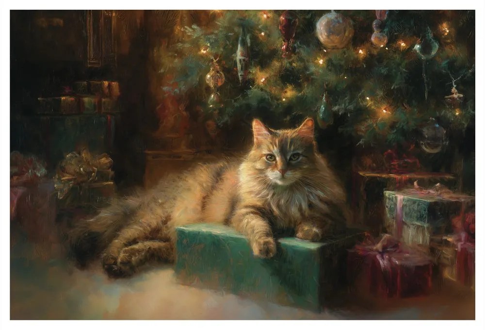 Obraz vianočne ladená mačka pri stromčeku