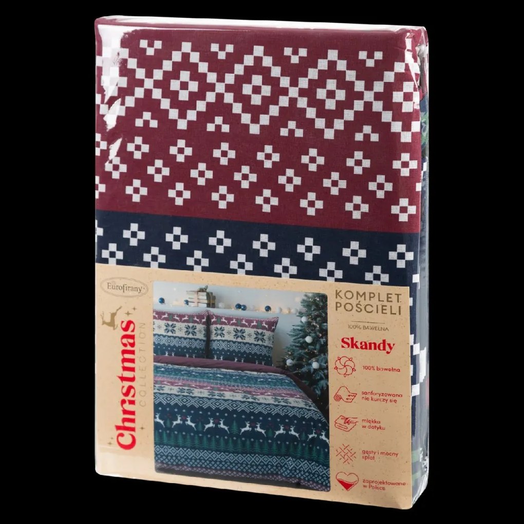 VIANOČNÉ RENFORCÉ OBLIEČKY SKANDY 140X200 CM, 1 KS 70X80 CM VZOROVANÉ