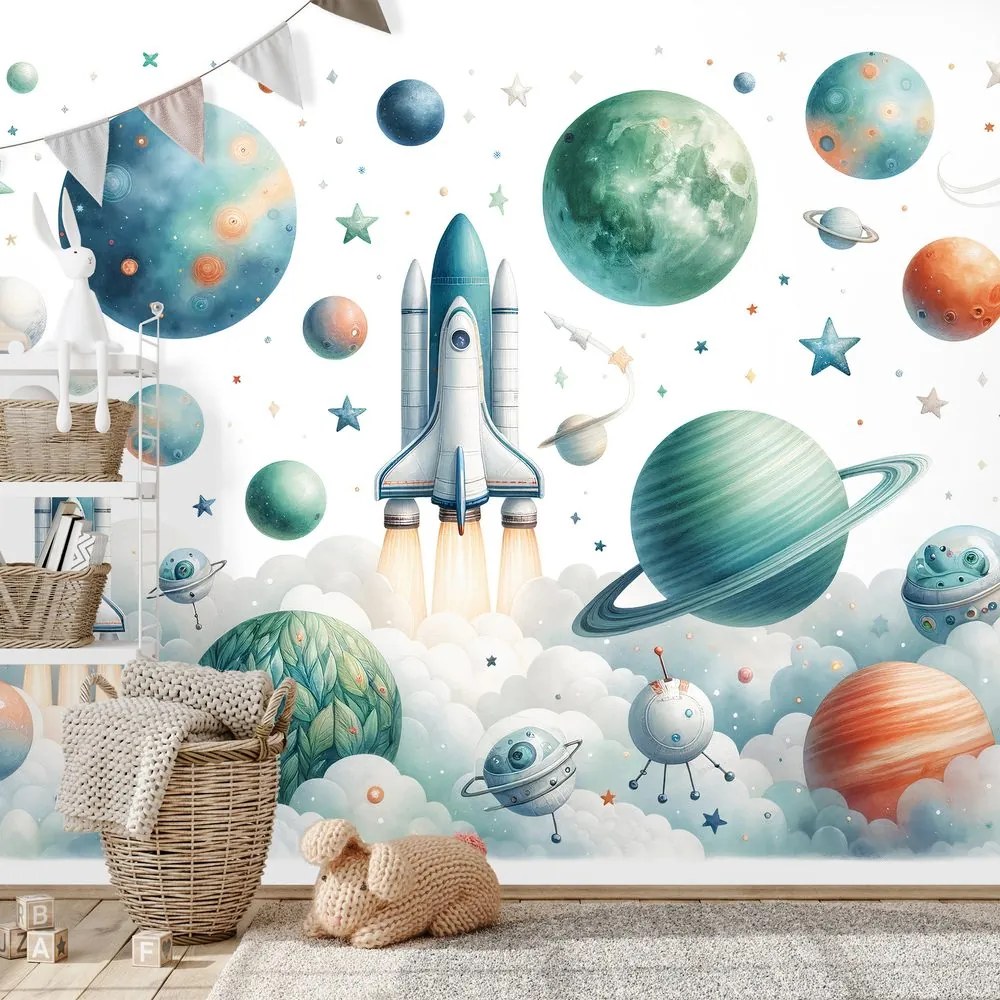 Tapeta detský vesmírny svet s raketami