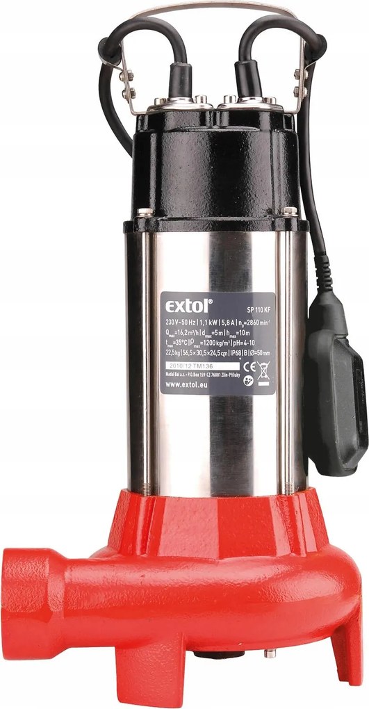 Čerpadlo ponorné kalové s rezacím nožom, príkon 1100W, 16200l/hod, Extol Pr