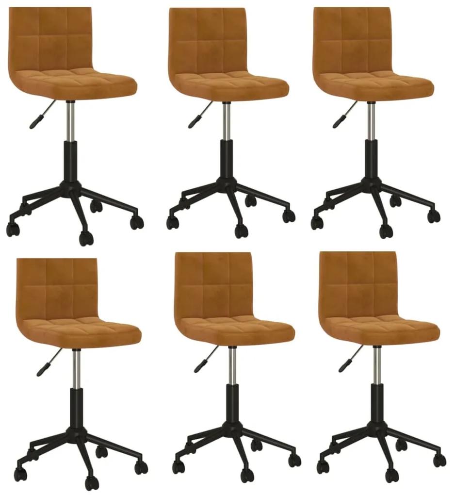 Otočné jedálenské stoličky 6 ks hnedé zamatové 3087769