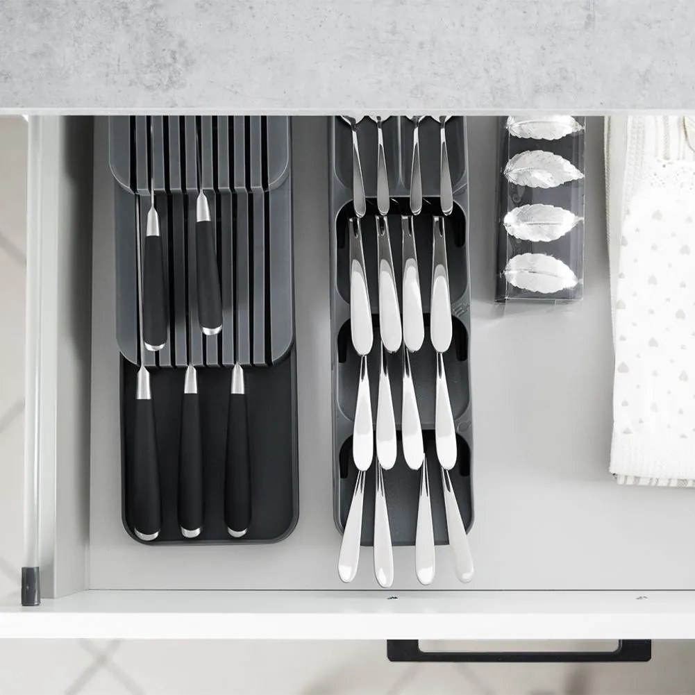 VILDE Organizér na nože, až na 18 nožov, plastový sivý - 39 x 14,5 x 7,5 cm