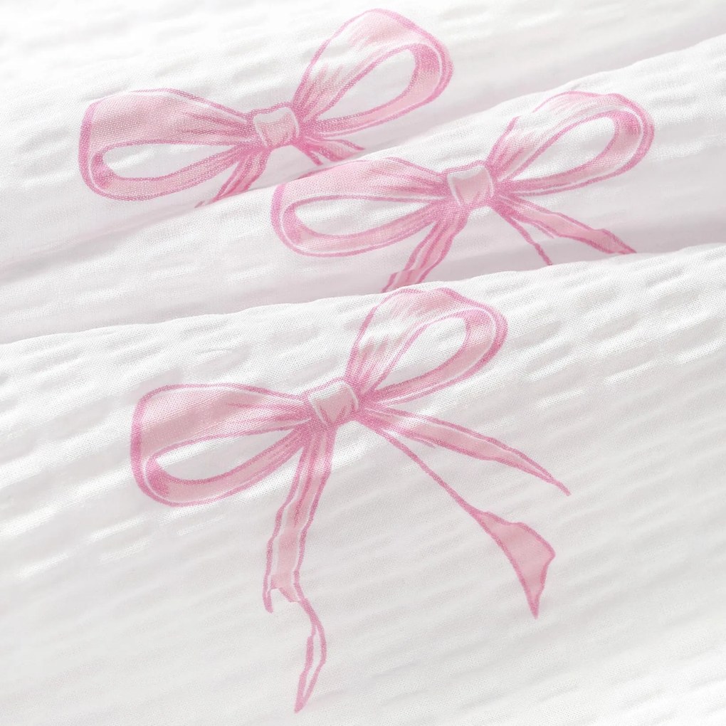 Goldea krepové posteľné obliečky duo - ružové mašličky s púdrovo ružovou 140 x 220 a 70 x 90 cm