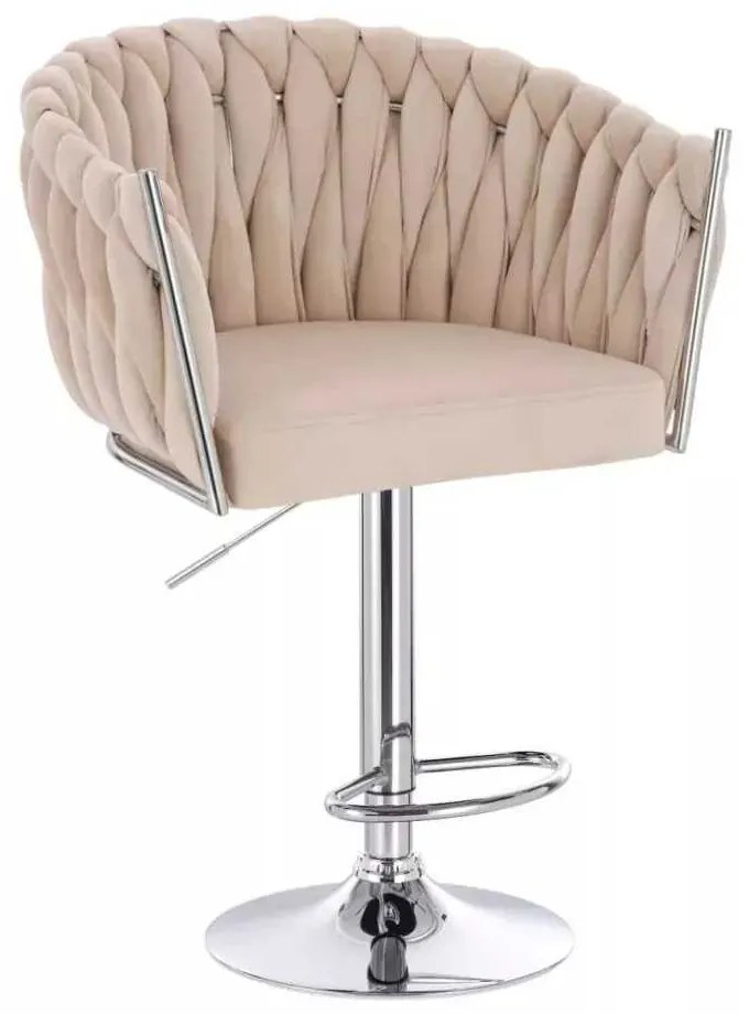 LuxuryForm DESIGN Barová stolička NORDEN VELUR na striebornom tanieri - krémová