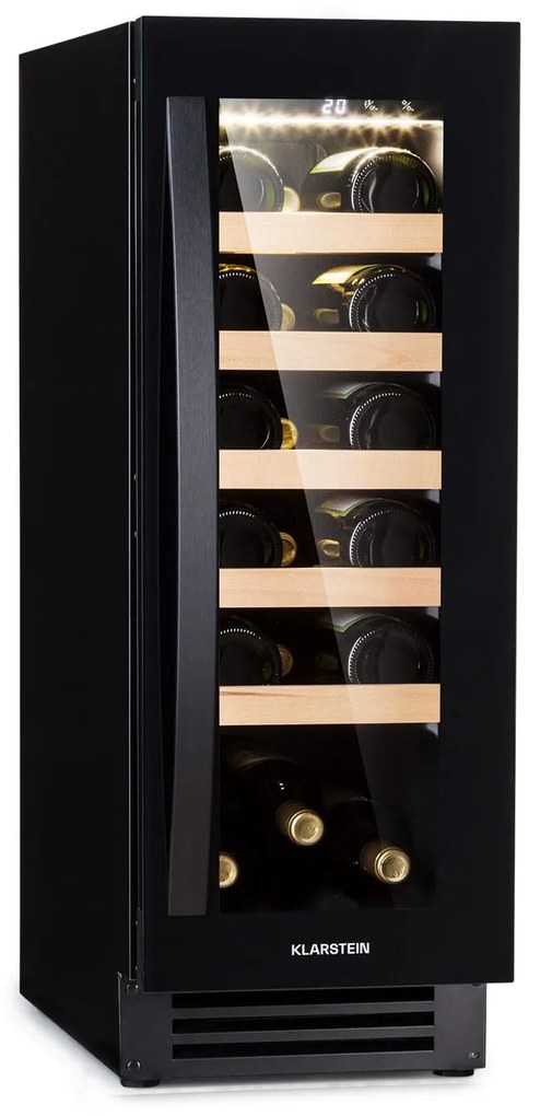 Klarstein Vinovilla 20, vstavaná vinotéka, 50 l, 20 fliaš, sklenené dvere, nehrdzavejúca oceľ