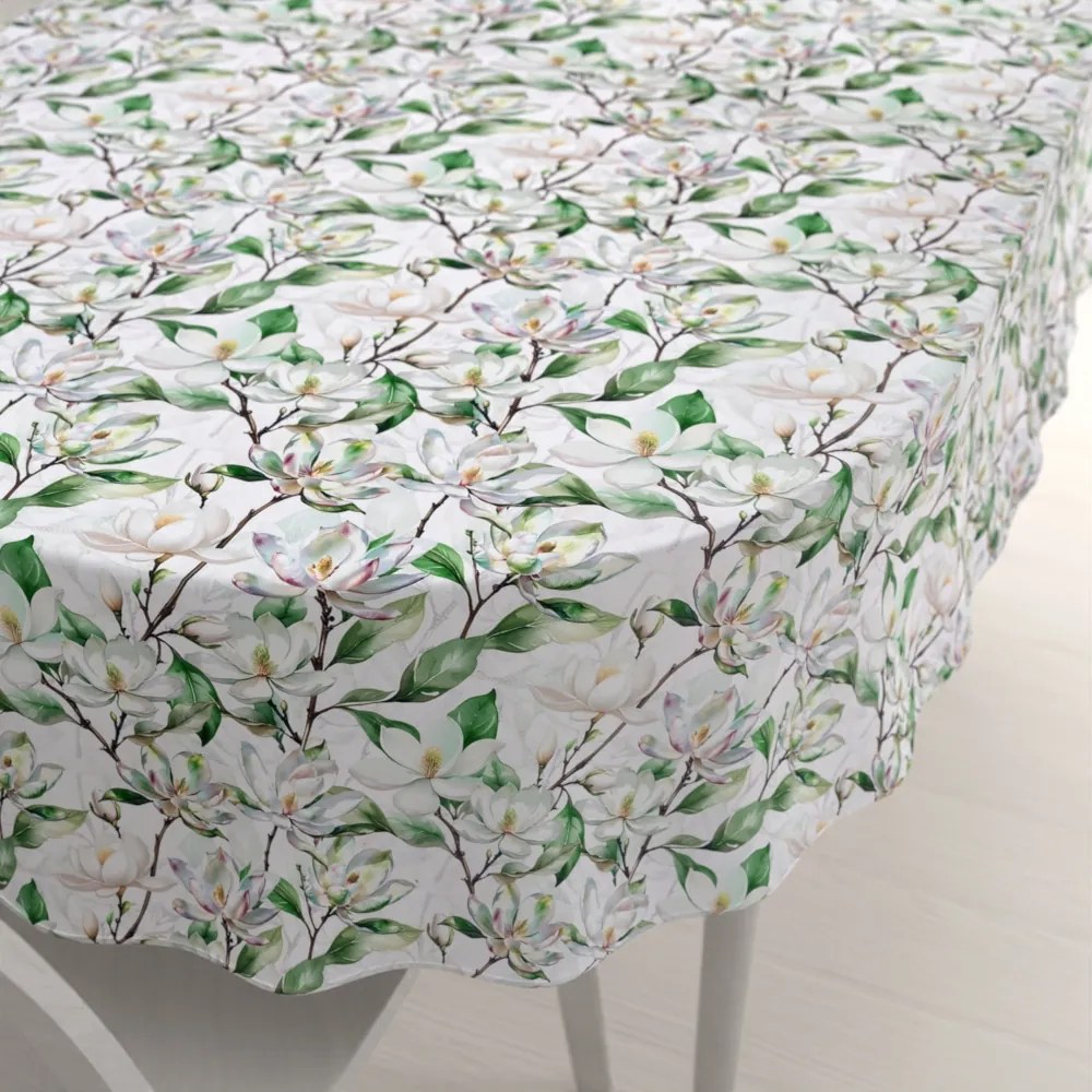 Biante Teflónový oválny obrus TF-117 Kvety magnólie na bielom 80x120 cm