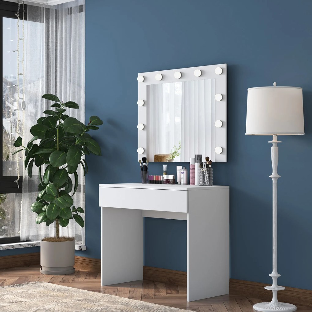 Minimalistický toaletní stolek Alisson II s LED zrcadlem bílý