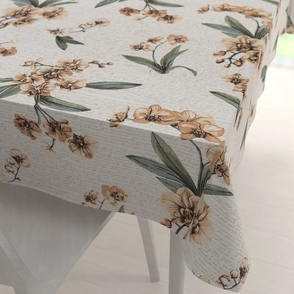 Biante Bavlnený obdĺžnikový obrus Sandra SA-624 Hnedé orchidey na bielom 140x180 cm