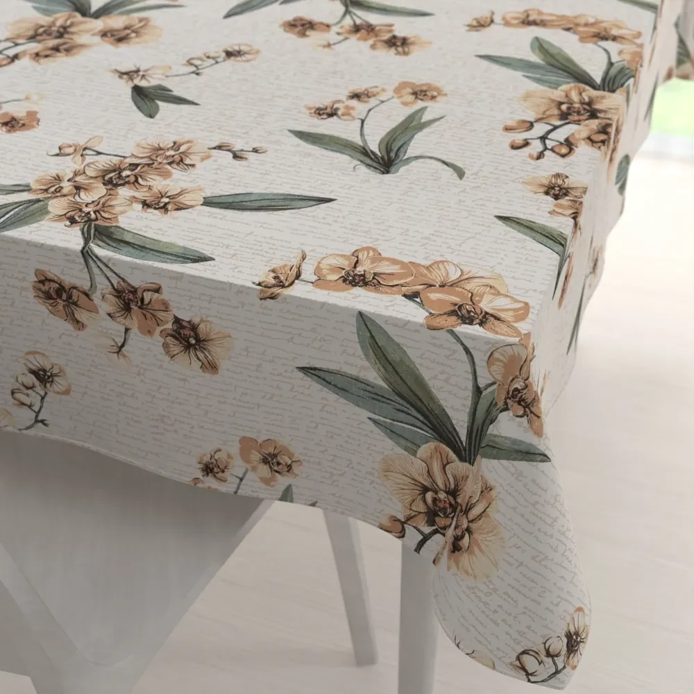 Biante Bavlnený obdĺžnikový obrus Sandra SA-624 Hnedé orchidey na bielom 60x100 cm